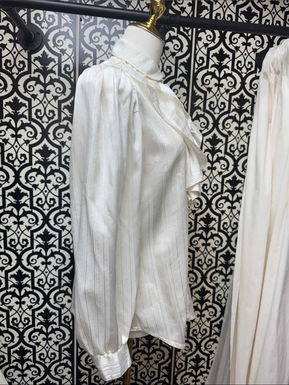 Ivory Ruffled Satin-Style Blouse with Statement Front - Picture 10 of 14